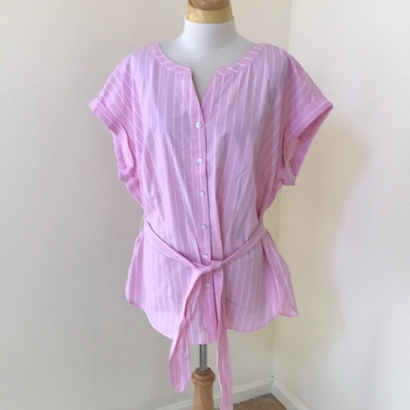 NWT! TALBOTS Size 1X pink front button cotton top - Picture 1 of 7